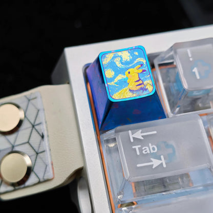 Pok é mon series, Starry Sky Pikachu 1U titanium alloy metal personalized keycaps, anime and game culture creative decorative keycaps