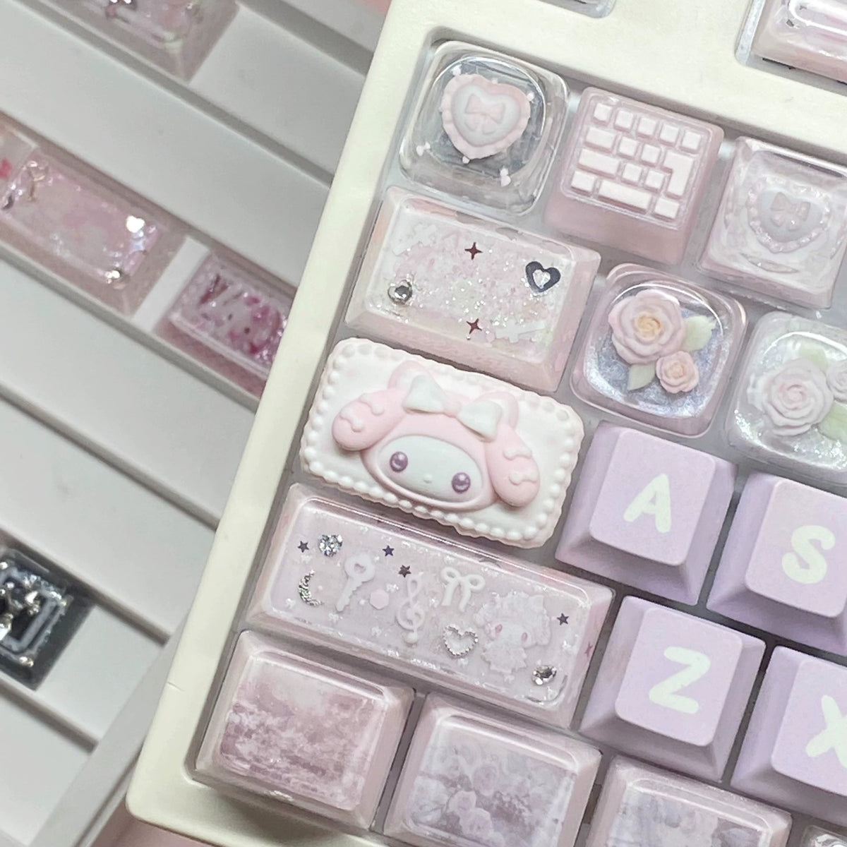 My Melody Ribbon, 3 D printing, not corroded or faded, three-dimensional modeling, anime, gaming, cultural creativity, personalized keycaps, mechanical keyboard decoration keycaps