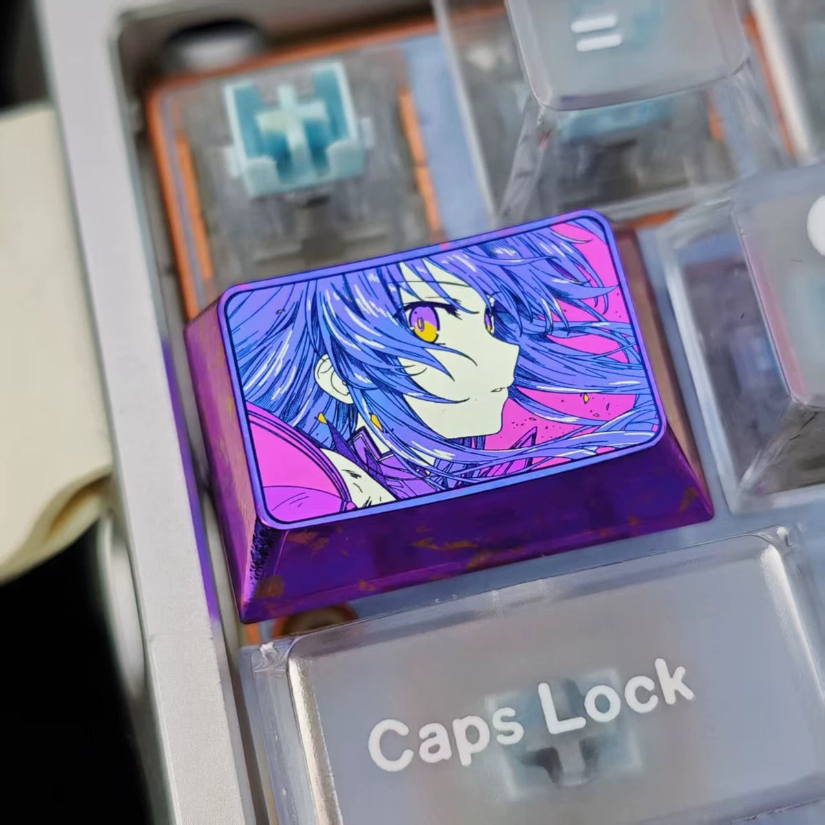 DATE A LIVE，Yatogami Tohka 1.5 U titanium alloy personalized keycaps, mechanical keyboard metal decorative keycaps, anime and game culture peripheral keycaps