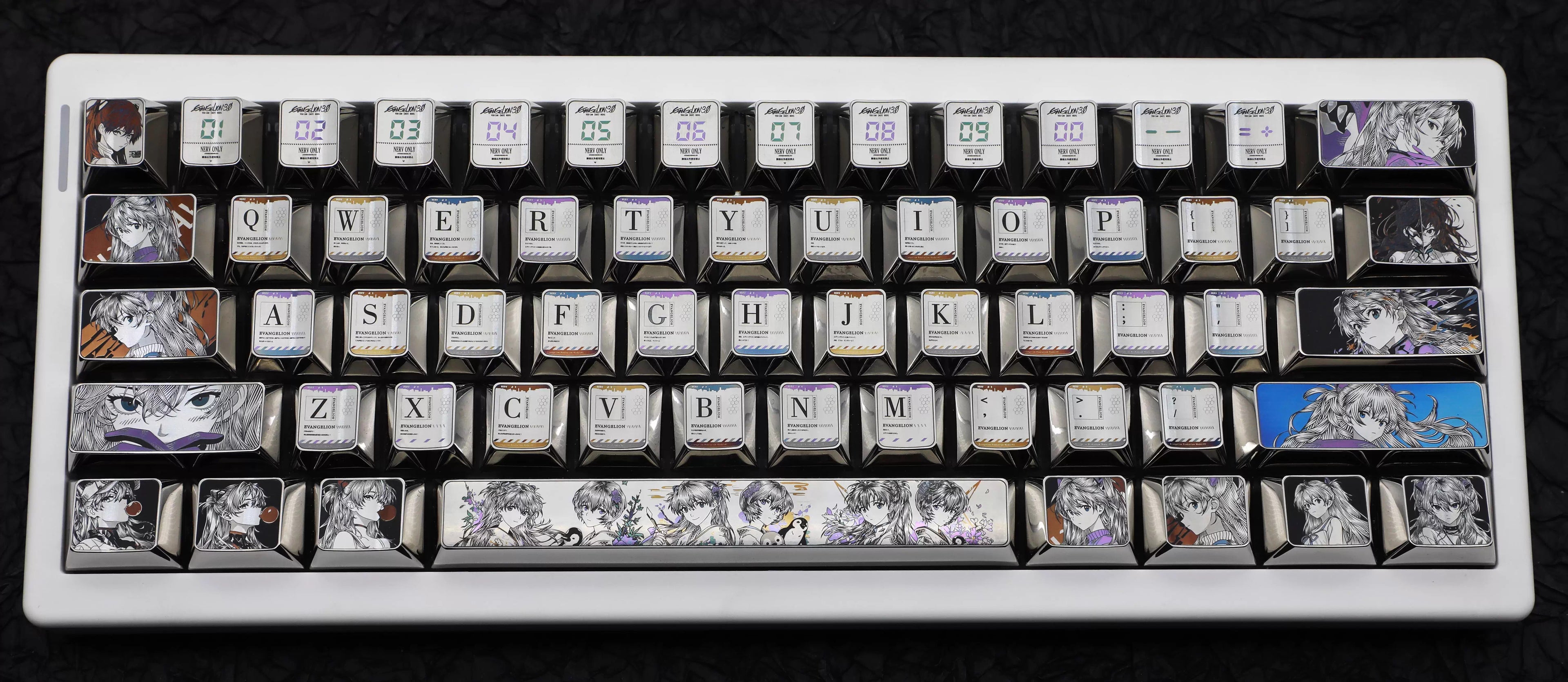 EVA series, Asuka titanium alloy finely carved personalized keycaps, 61 key positions compatible with wooting60 mechanical keyboard decorative keycaps