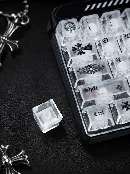 Transparent matte texture transparent PC Gothic style retro cross creative keycap set, personalized keycap set, mechanical keyboard fashionable trend keycap compatible with 61/64/68/75/84/87/104 key mechanical keyboard