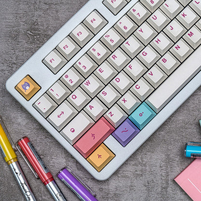 Macaron Color Theme PBT material personalized keycap set, anime and games cultural creative decoration keycap set, compatible with 61/64/68/75/84/87/104 mechanical keyboard