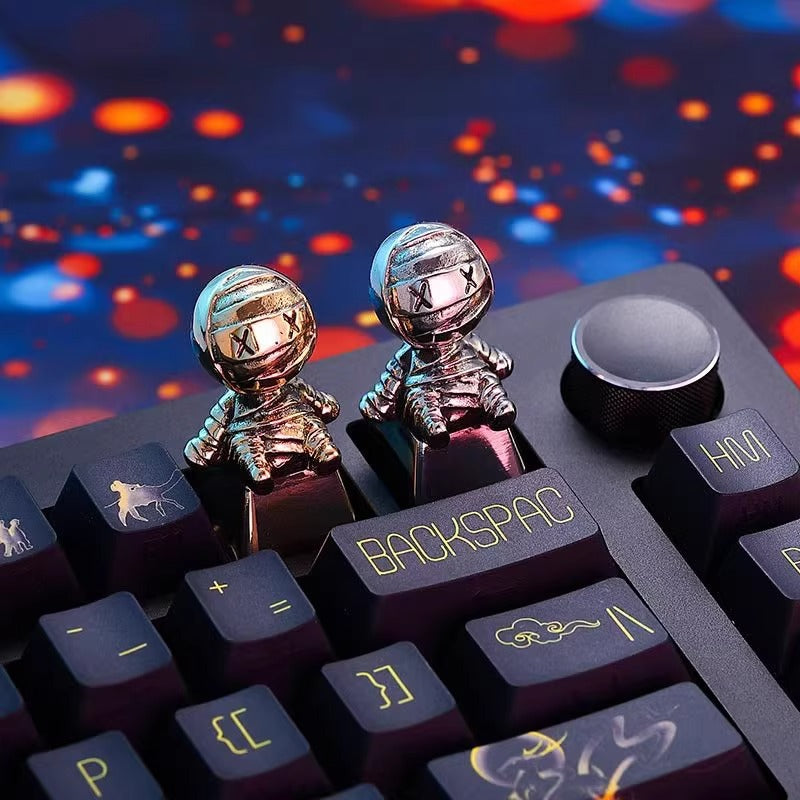 Metal doll mummy personalized keycaps, pure copper material artistic decorative keycaps