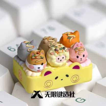 Original design, multi-color resin molded 1.5U, Takoyaki personalized keycap, handmade craftsman decorative keycap