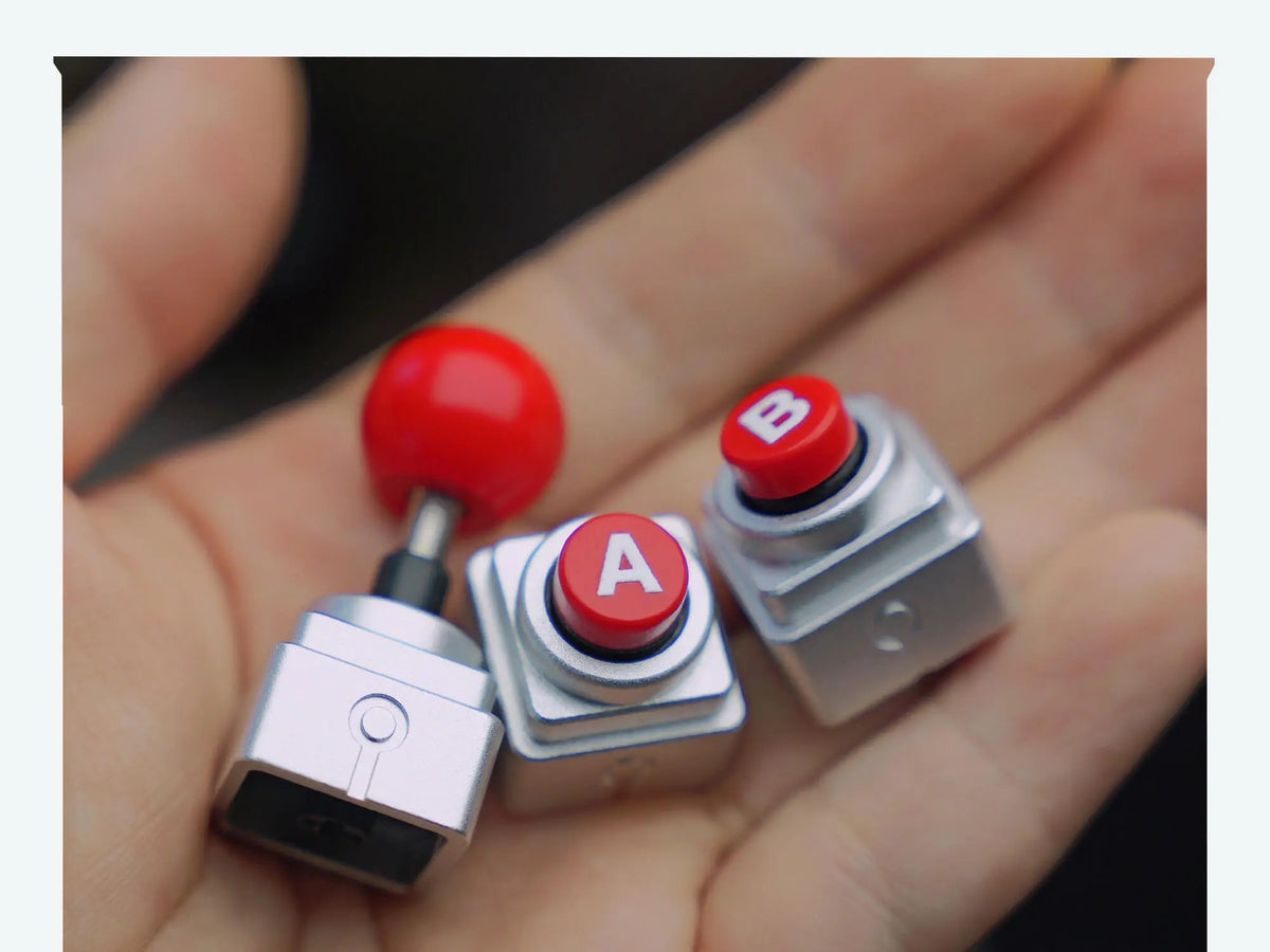 Arcade game shaped keycap set, lucky joystick+double happiness button, personalized metal keycaps, mechanical keyboard game cultural and creative peripheral, decorative keycaps