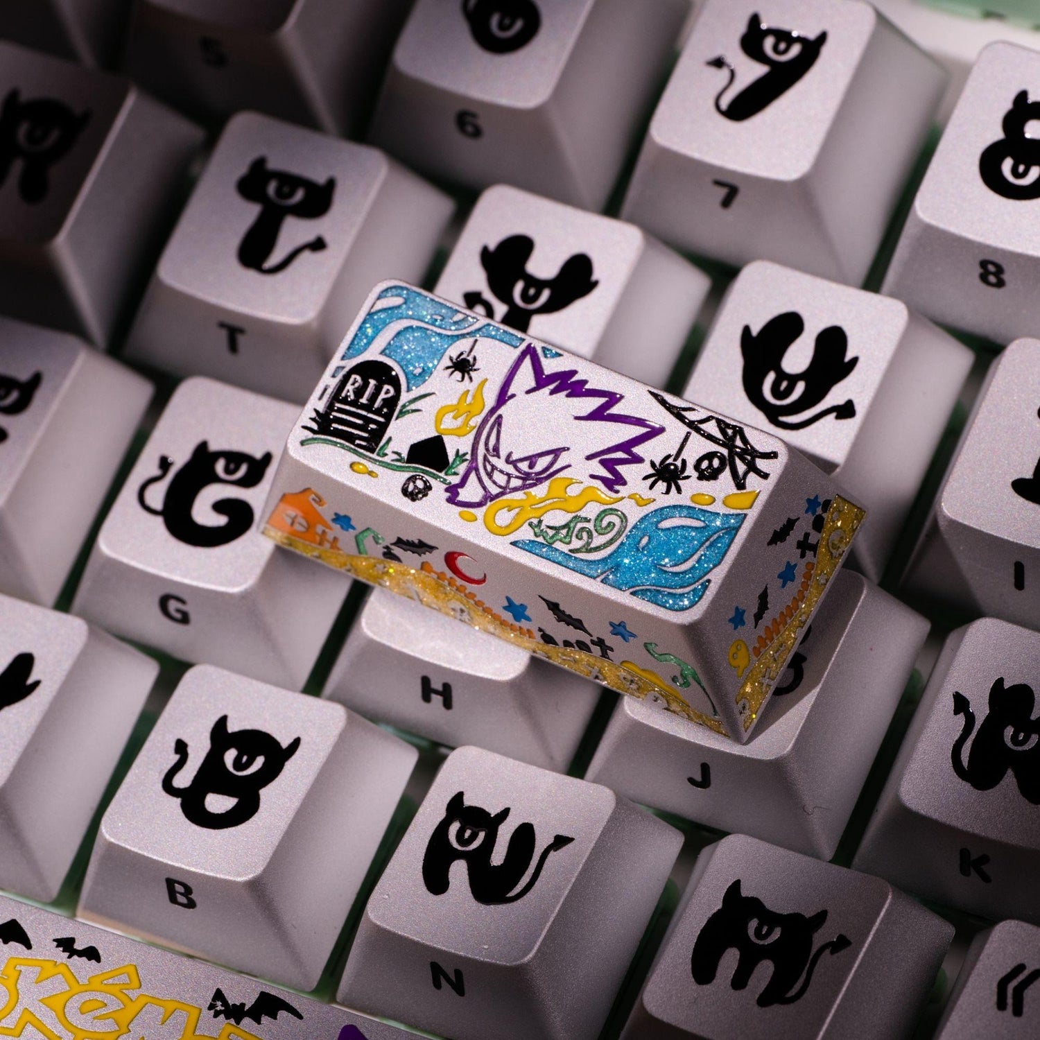 Pok é mon series, Gangar themed design, 17 key set, keycaps made of aluminum alloy material CNC integrated precision machining personalized keycaps, mechanical keyboard decorative keycaps