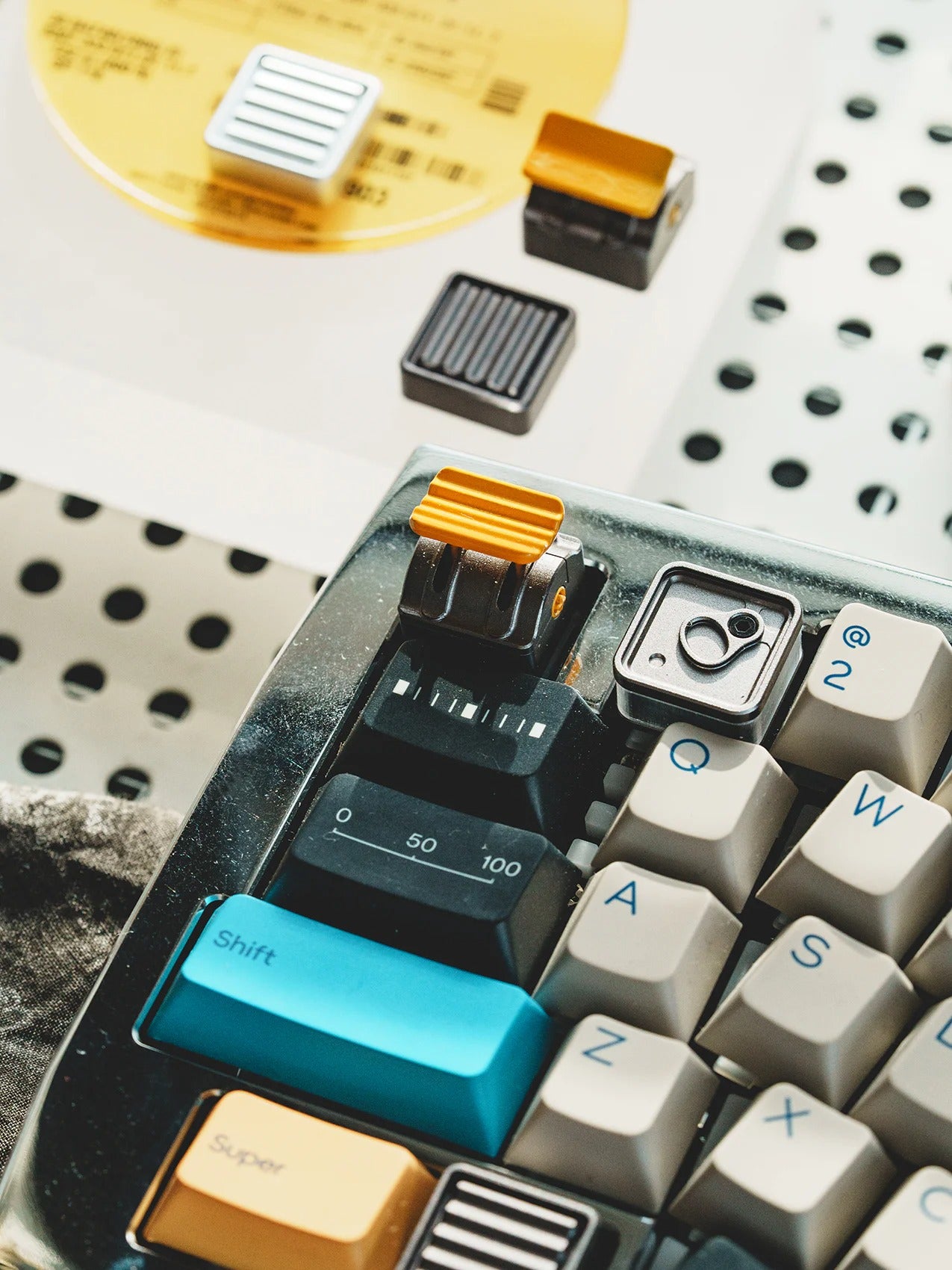 Industrial style, pusher+wave grille, aluminum alloy metal anode personalized keycaps, mechanical keyboard industrial decorative keycaps