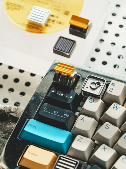 Industrial style, pusher+wave grille, aluminum alloy metal anode personalized keycaps, mechanical keyboard industrial decorative keycaps