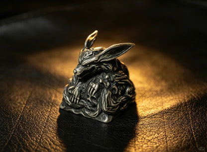 Nine Tailed Fox, made of 925 sterling silver, metal personalized keycaps, designed with mythical ancient mythical animal images, mechanical keyboard decoration keycaps