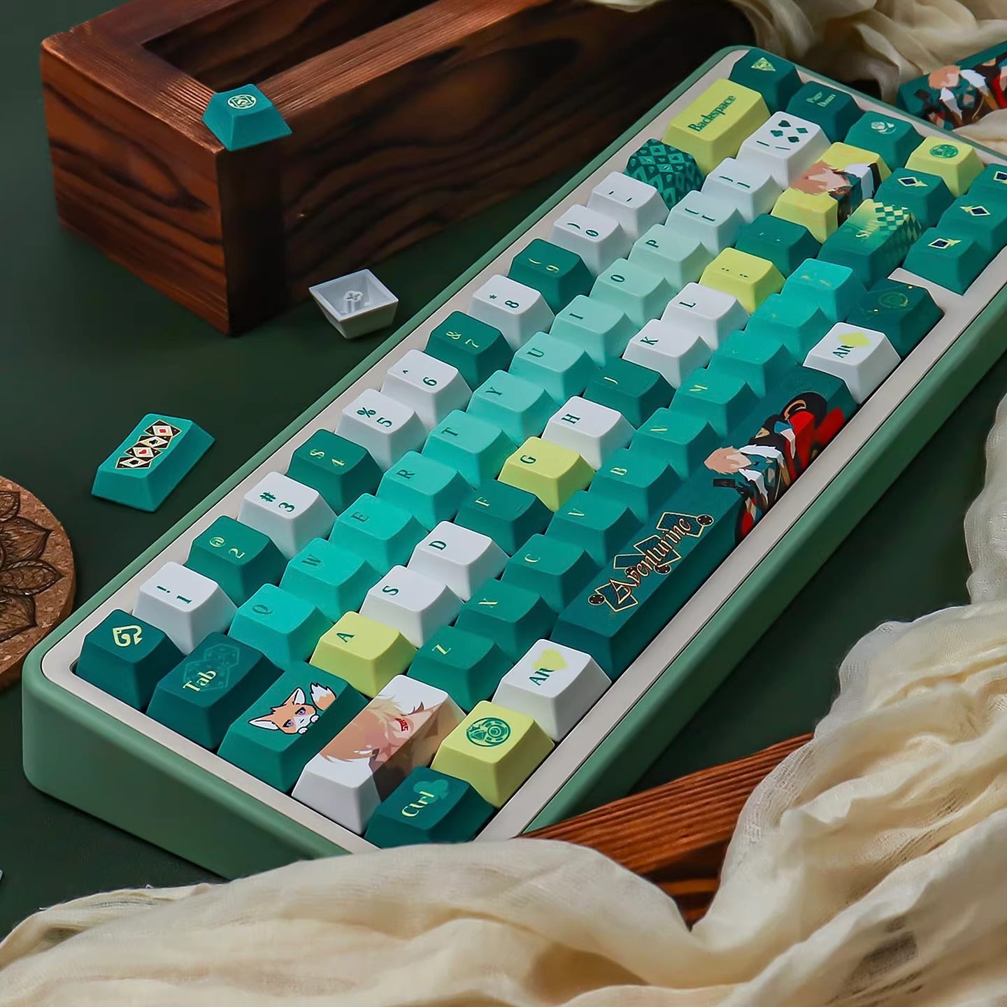 Honkai: Star Rail series, Aventurine theme, PBT material personalized keycap set, factory height, compatible with Wooting/ROG EXTREME mechanical keyboard