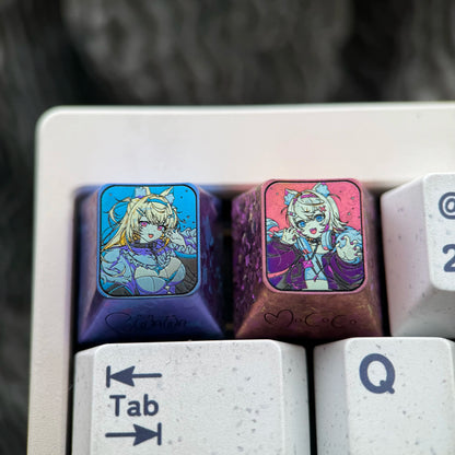 FUWAMOCO theme, 1U titanium alloy personalized keycap, anime and game soft and cute mechanical keyboard decoration keycap