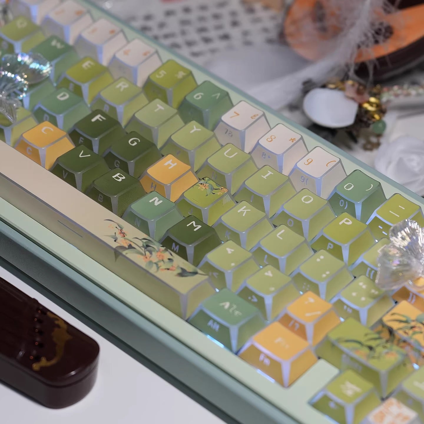 Oolong tea theme, afternoon tea, PBT material, sublimation， Personalized keycap set, original factory height mechanical keyboard decorative keycap set