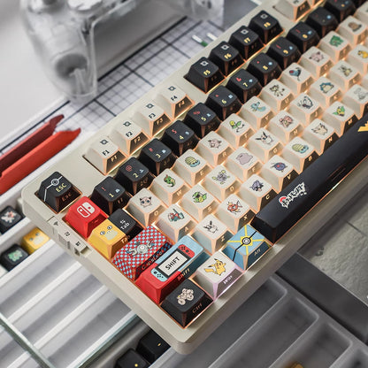 Pok é mon theme design, side engraved translucent characters/folded edges translucent side engraved keycaps, customized magnetic axis mechanical keyboard PBT thermal sublimation original factory highly personalized keycaps set