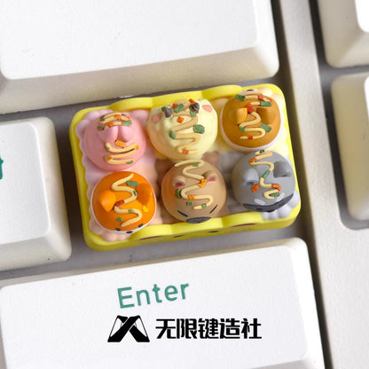 Original design, multi-color resin molded 1.5U, Takoyaki personalized keycap, handmade craftsman decorative keycap
