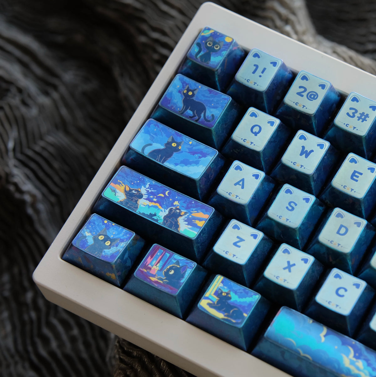 Starry Night Cat Series Set, Full Set of Titanium Alloy Personalized Keycaps, Cartoon anime and game cultural creative keycaps, mechanical keyboard decorative keycaps