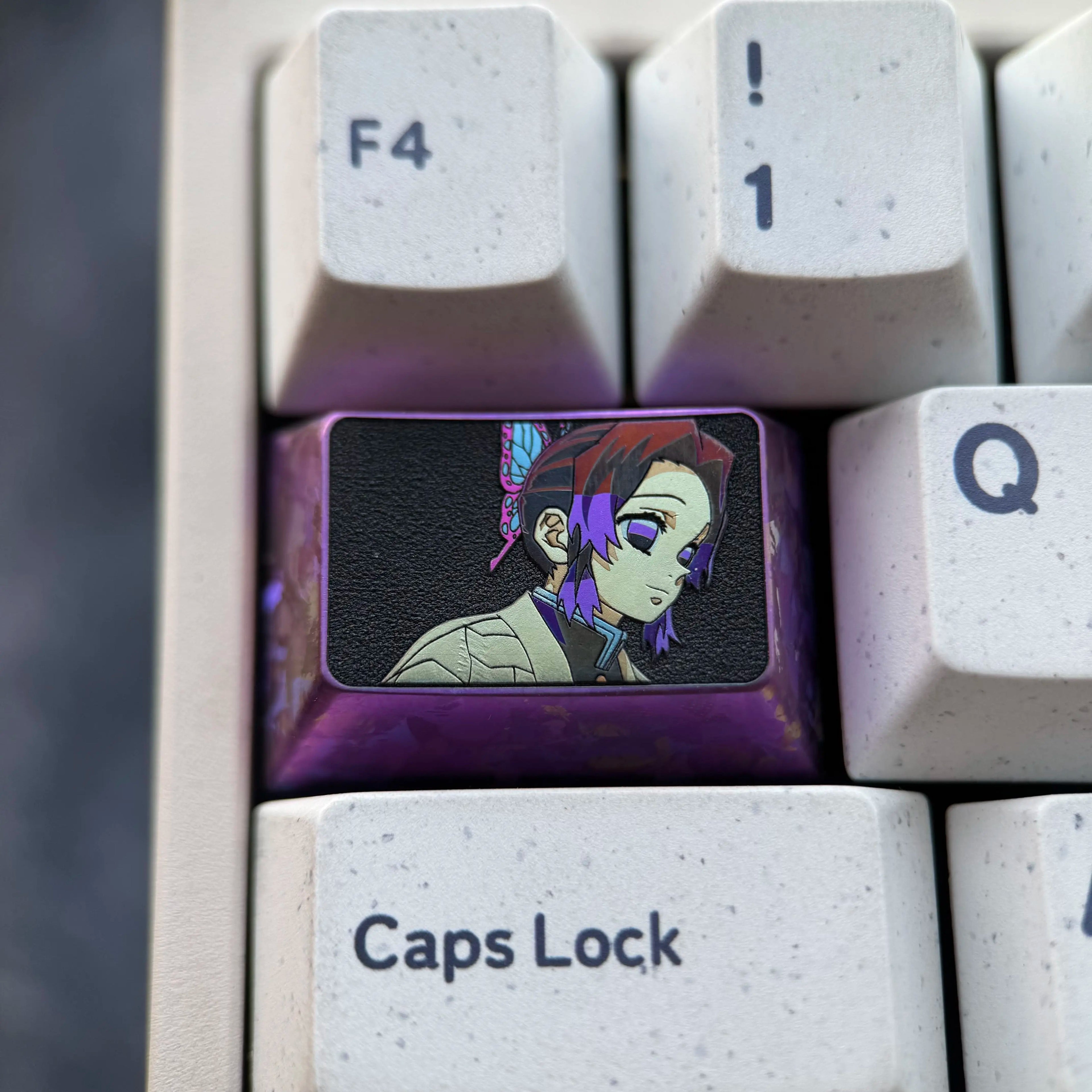 Demon Slayer, Kochou Shinobu, 1.5U titanium alloy personalized keycaps, game anime cultural creative metal mechanical keyboard decorative keycaps