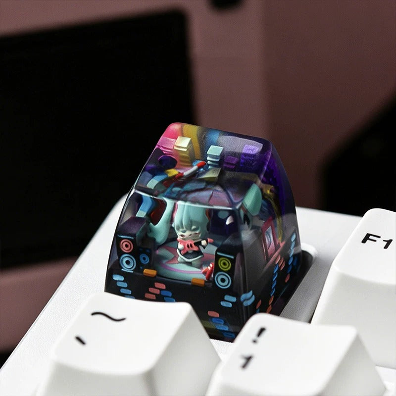 Hatsune Miku theme, crystal resin personalized keycaps, animation music cultural and creative peripheral products, mechanical keyboard art decoration handmade keycaps