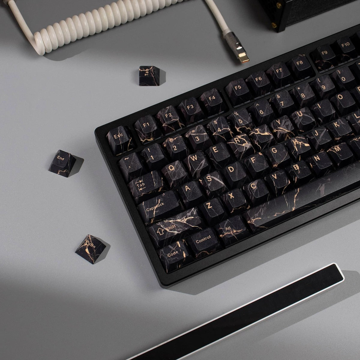 Minimally designed marble patterned keycap set, PBT Material Personalized Keycap Set, Compatible with 61/64/68/75/84/87/104 Key Mechanical Keyboard
