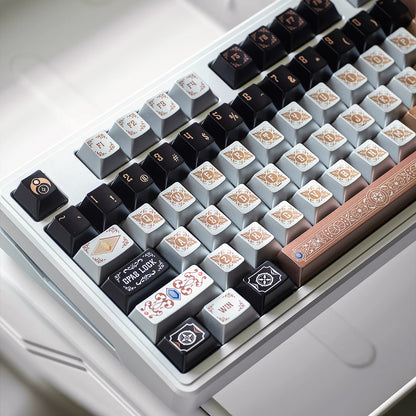 Metallic paint texture gilded design art keycaps, custom set personalized keycap series，PBT material, Original factory height, compatible with 61/64/68/75/84/87/104 mechanical keyboard keycap set