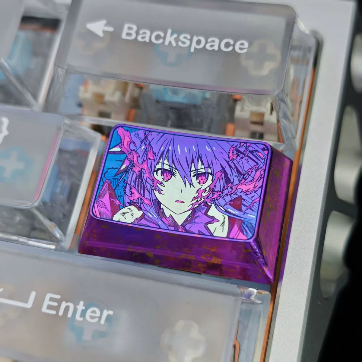 DATE A LIVE，Yatogami Tohka 1.5 U titanium alloy personalized keycaps, mechanical keyboard metal decorative keycaps, anime and game culture peripheral keycaps