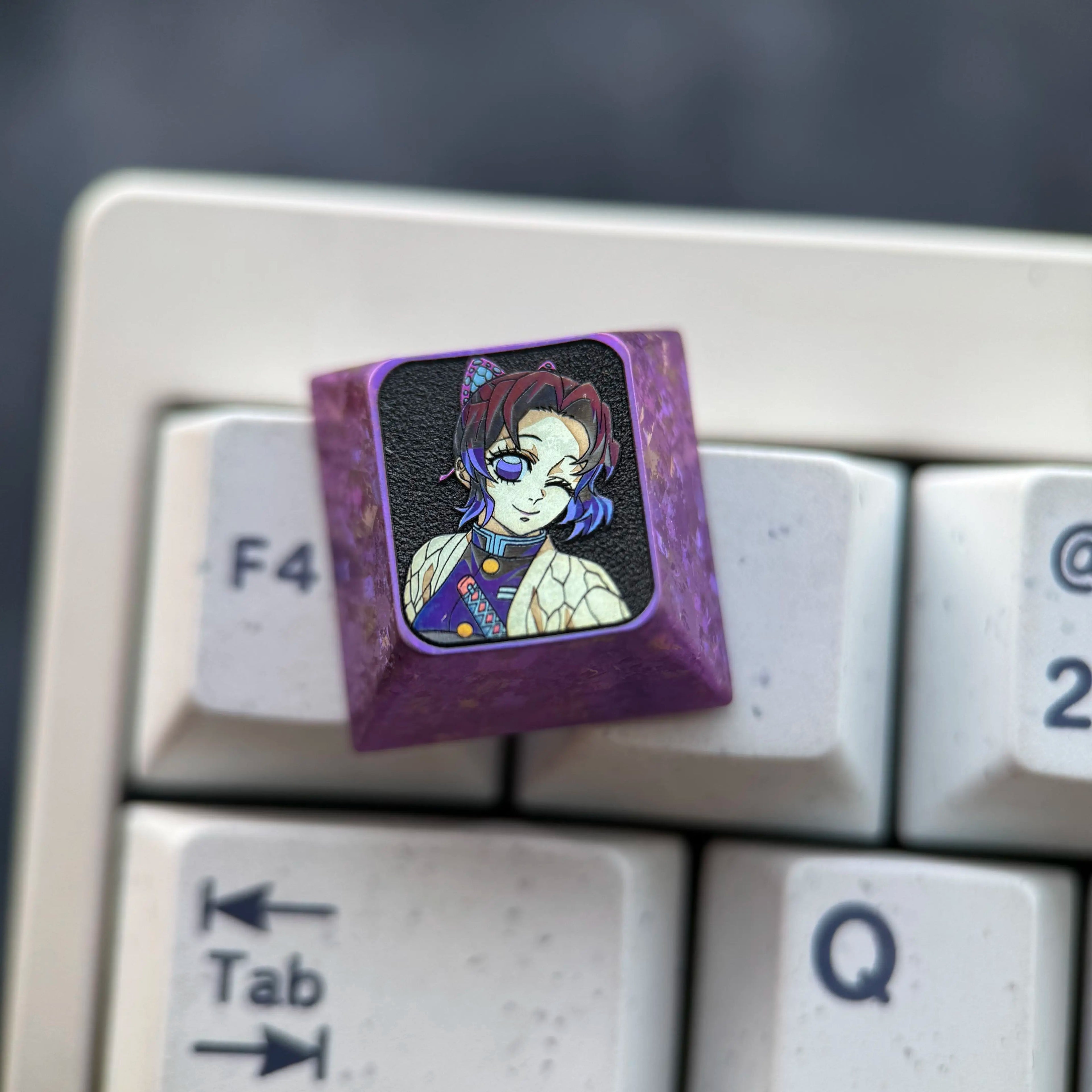 Demon Slayer，Kochou Shinobu， 8 options, 1U titanium alloy personalized keycaps, game anime cultural creative metal mechanical keyboard decorative keycaps