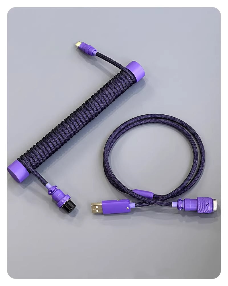 Dark night purple handmade custom keyboard 1.5M aviation plug spiral data cable, overall purple hardware purple