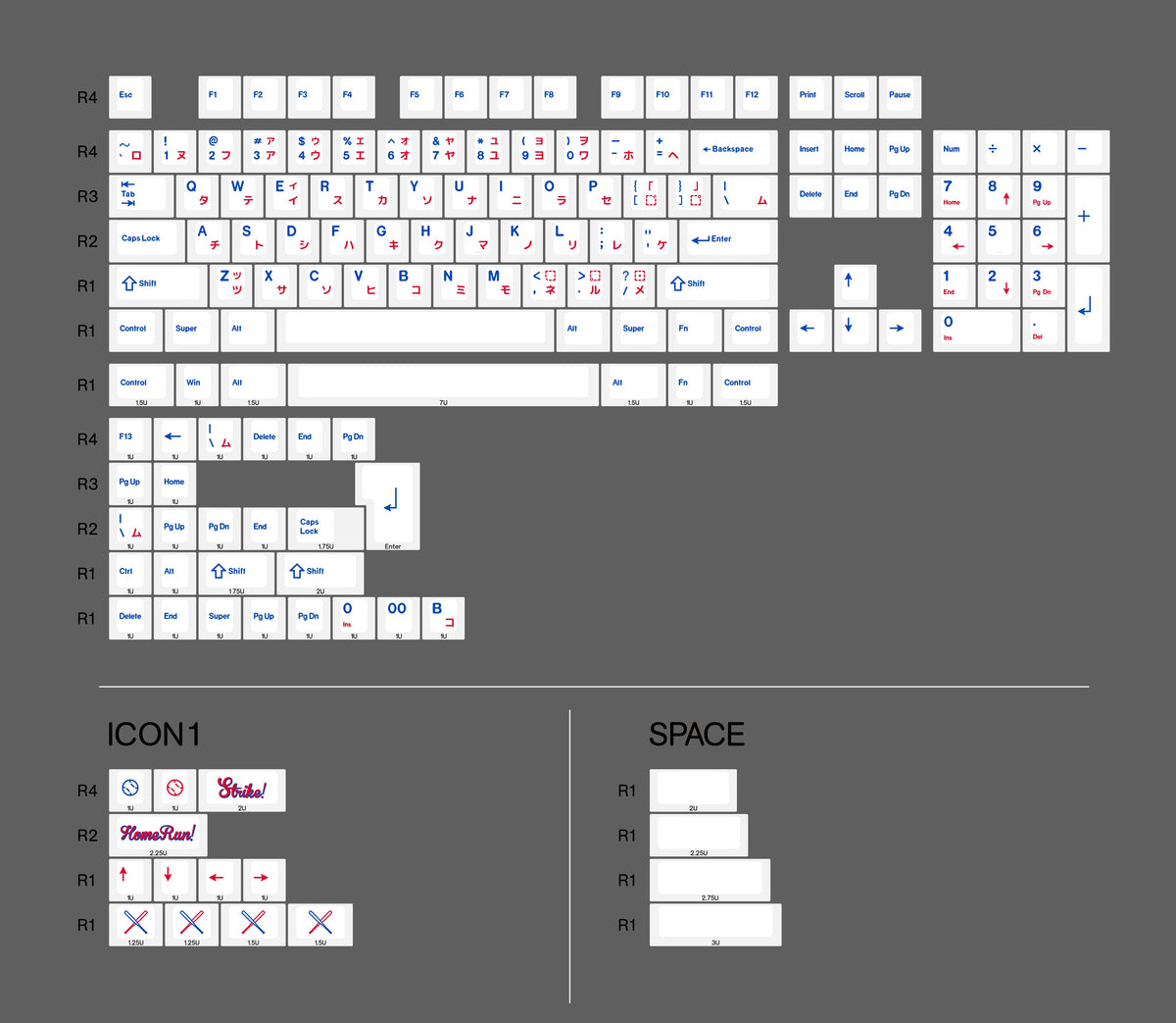 HomeRun - Baseball themed design, PBT material personalized keycaps, mechanical keyboard replacement keycap set, anime and game cultural and creative keycaps set, Compatible with 61/64/68/75/84/87/104 Key Mechanical Keyboard Keycap Set