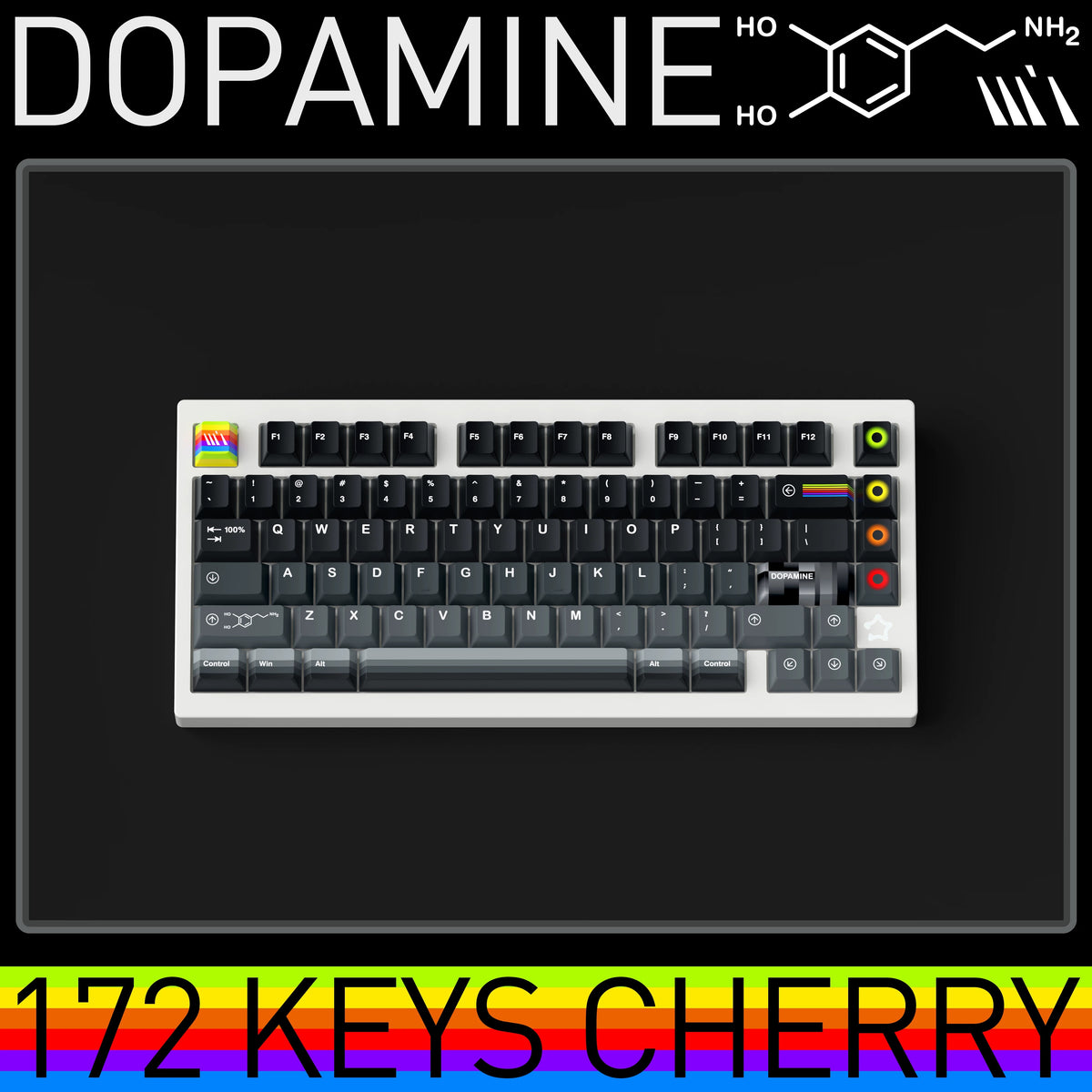 Dopamine themed PBT material creative keycap set, mechanical keyboard decorative keycaps, trendy and fashionable, creative peripherals, artistic keycaps, Compatible with 61/64/68/75/84/87/104 key mechanical keyboard keycap set
