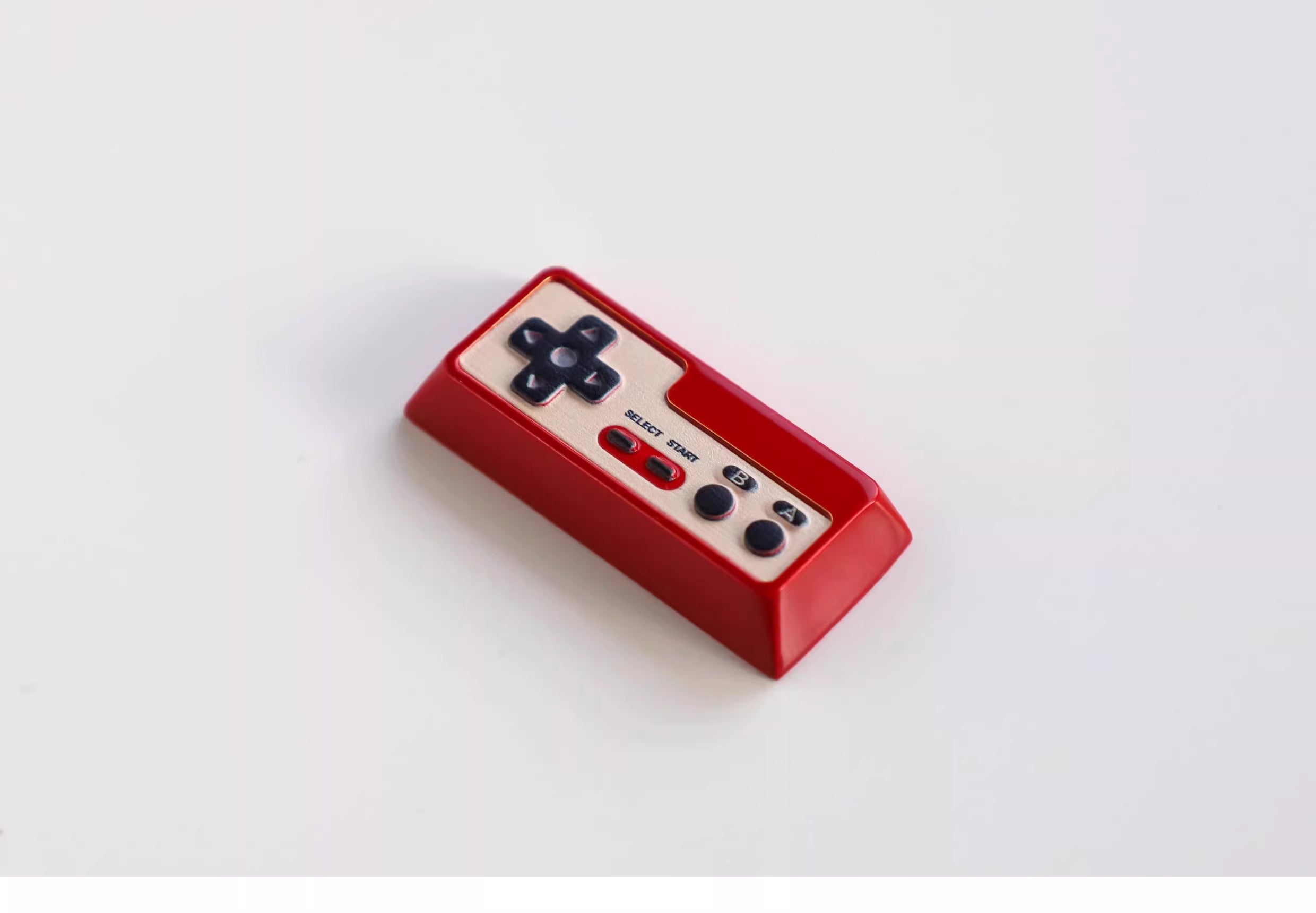 Metal die-cast, 2.25U red and white FC game console controller, mechanical keyboard cap, anodized metal keycap