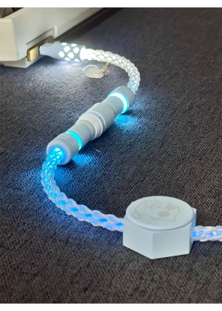 Single crystal copper overall luminous gradient white blue light aviation plug customized mechanical keyboard manual data cable