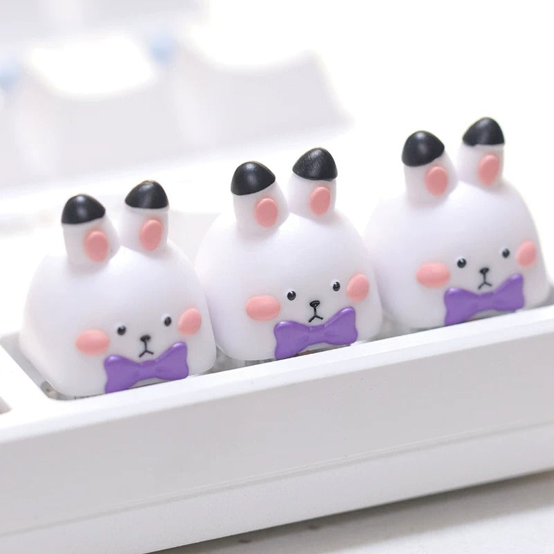 Cute gentleman rabbit, multi-color resin personalized keycaps, cartoon image design mechanical keyboard art keycaps decoration keycaps