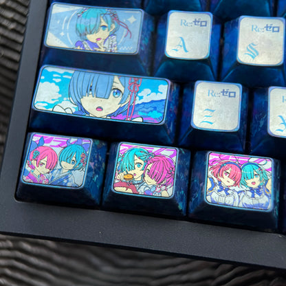 Re:Life in a different world from zero， Rem， Big key collection set Titanium alloy personalized keycaps, anime and game cultural creative keycaps, mechanical keyboard decorative keycaps