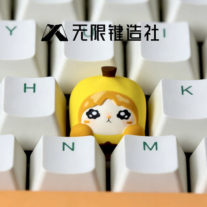 Original design, banana alien kitten, multi-color resin molded personalized keycaps, cartoon image mechanical keyboard decorative keycaps