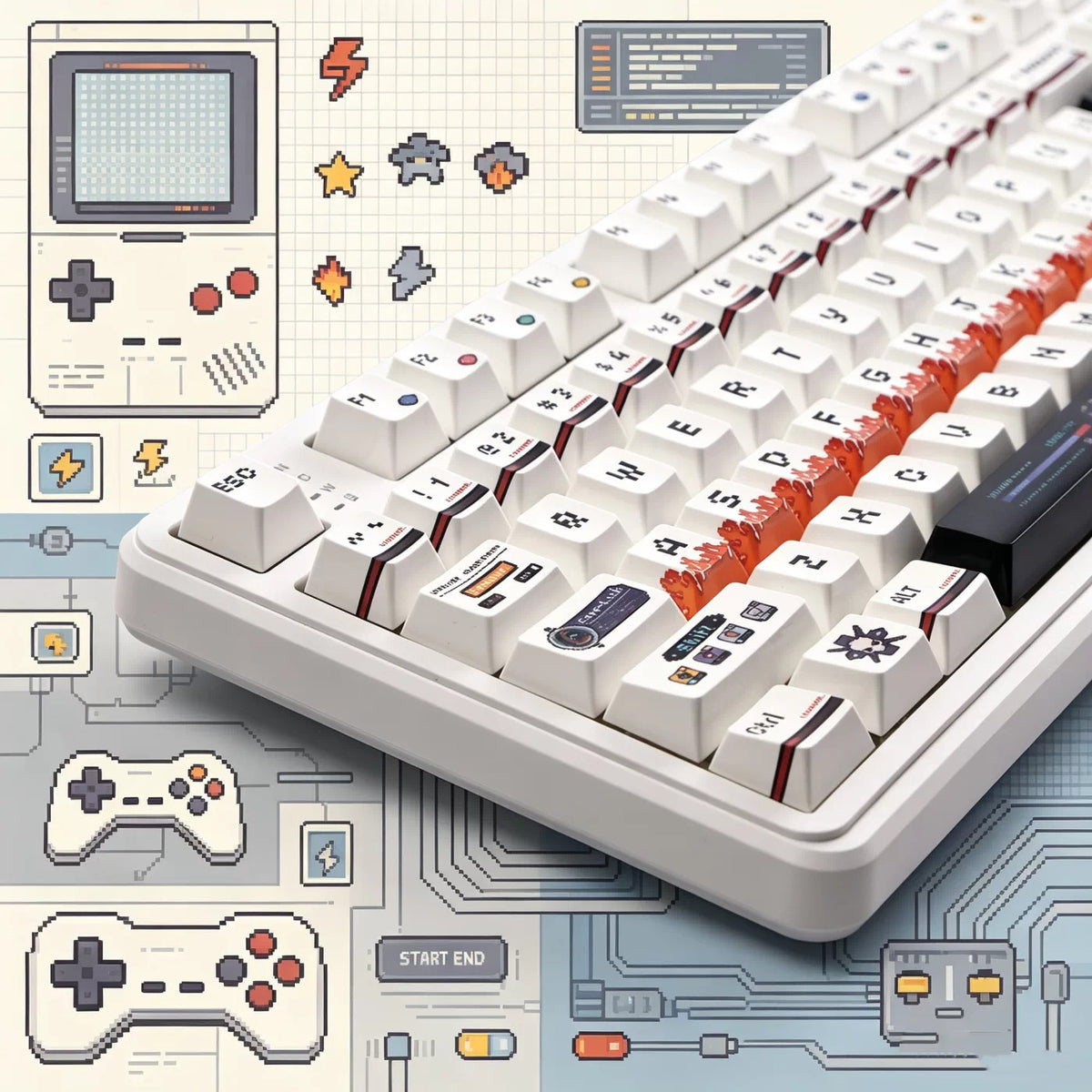 Pixel world keycaps, PBT material personalized keycap set, creative decorative keycap set, compatible with 61/64/68/75/84/87/104 mechanical keyboard replacement keycap