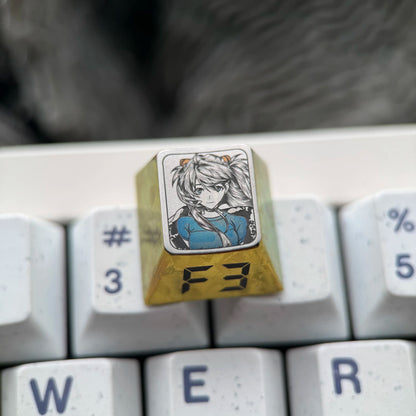 EVA， Asuka theme, F1-F12 precision carving 1 U titanium alloy personalized keycaps, anime and game cultural creative keycaps, mechanical keyboard decorative keycaps