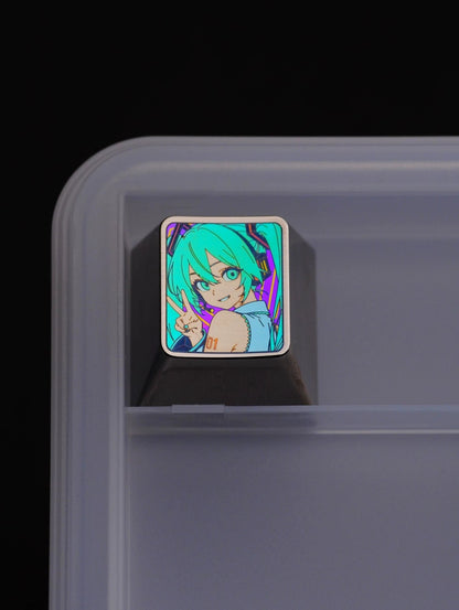 Hatsune Miku theme design, 1U titanium alloy personalized key cap, music animation metal decorative key cap, mechanical keyboard can replace art key cap