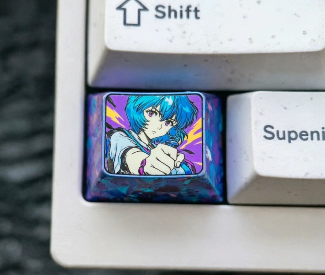 EVA, Ayanami Rei Theme Design, 1.25 U titanium alloy personalized keycaps, mechanical keyboard metal decorative keycaps, anime and game culture peripheral keycaps