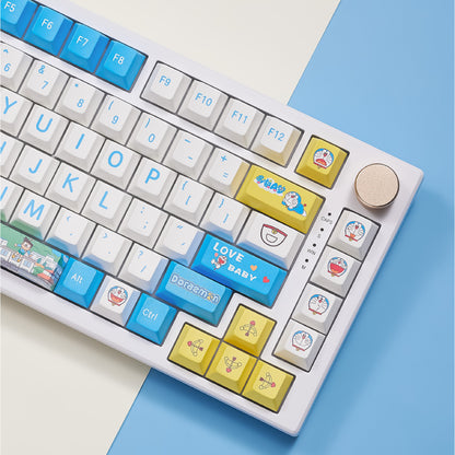 Doraemon theme design, made of PBT material, sublimation， Personalized keycaps, mechanical keyboard decorative keycaps.