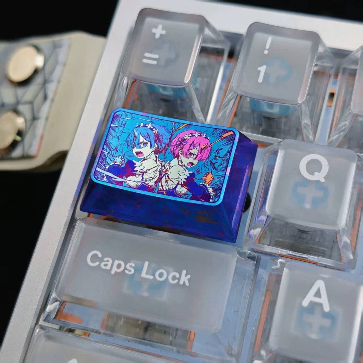 Re:Life in a different world from zero，1.5 U titanium alloy personalized keycaps, mechanical keyboard metal decorative keycaps, anime and game culture peripheral keycaps