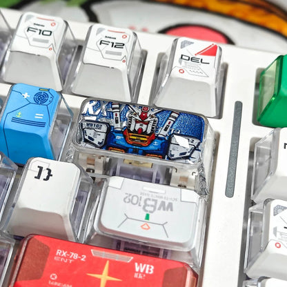 Gundam Theme Design, Mech 2U Backspace Key PC crystal resin gilded personalized keycaps, anime creative cultural peripheral products, decorative keycaps
