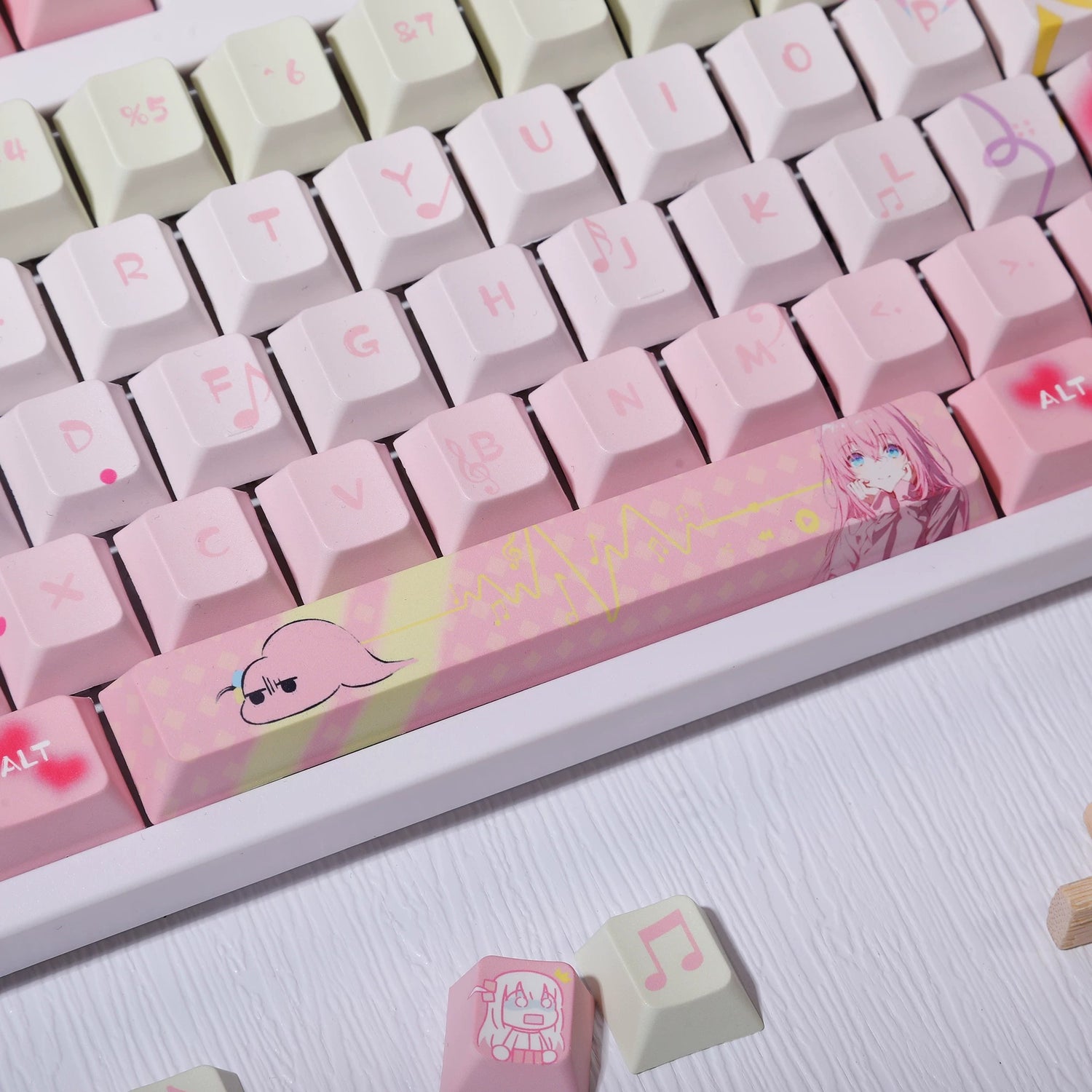 BOCCHI THE ROCK! ， Gotoh Hitori theme, PBT material personalized keycap set, anime keycap culture peripheral mechanical keyboard decoration keycaps， Compatible with 61/64/68/75/84/87/104 key mechanical keyboard keycap set