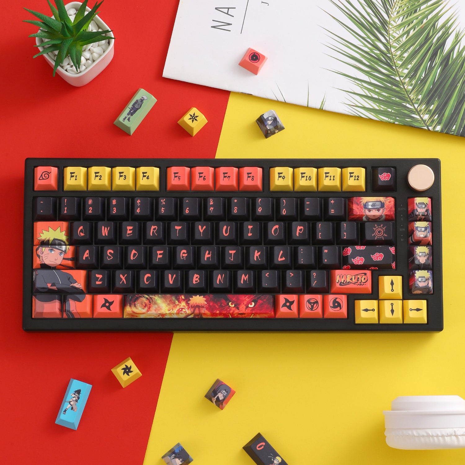 Naruto themed design, PBT material, sublimation craftsmanship, large characters, personalized keycaps, mechanical keyboard decorative art keycaps