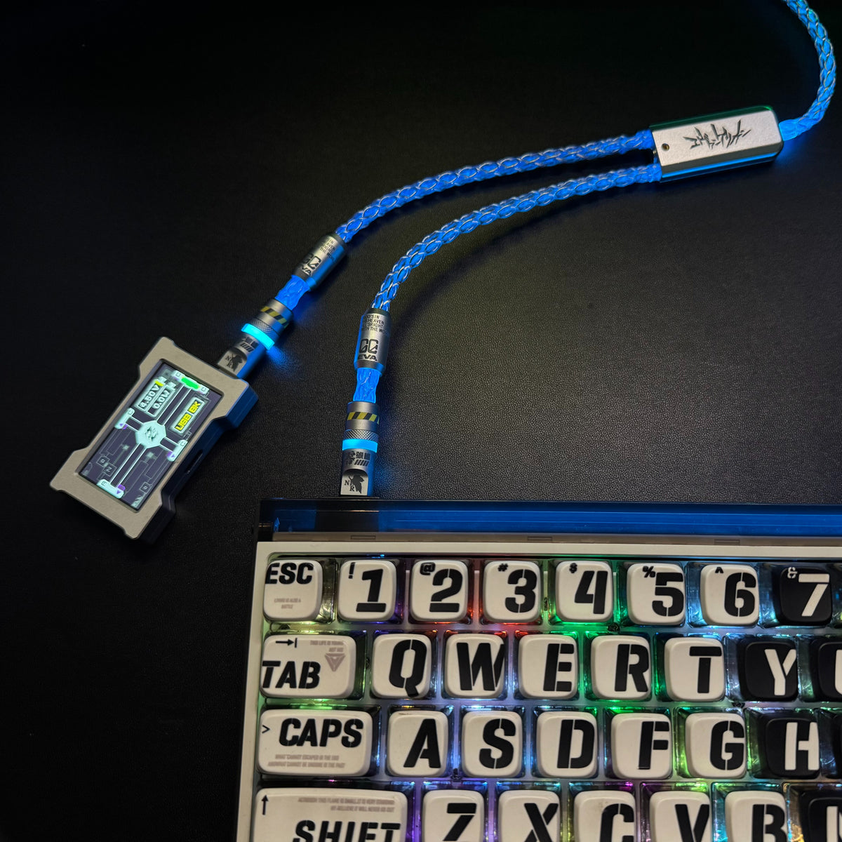 Customized manual data cable for mechanical keyboard with EVA theme design, dual type C aviation plug, dual 8K luminous data cables, magnetic axis mechanical keyboard