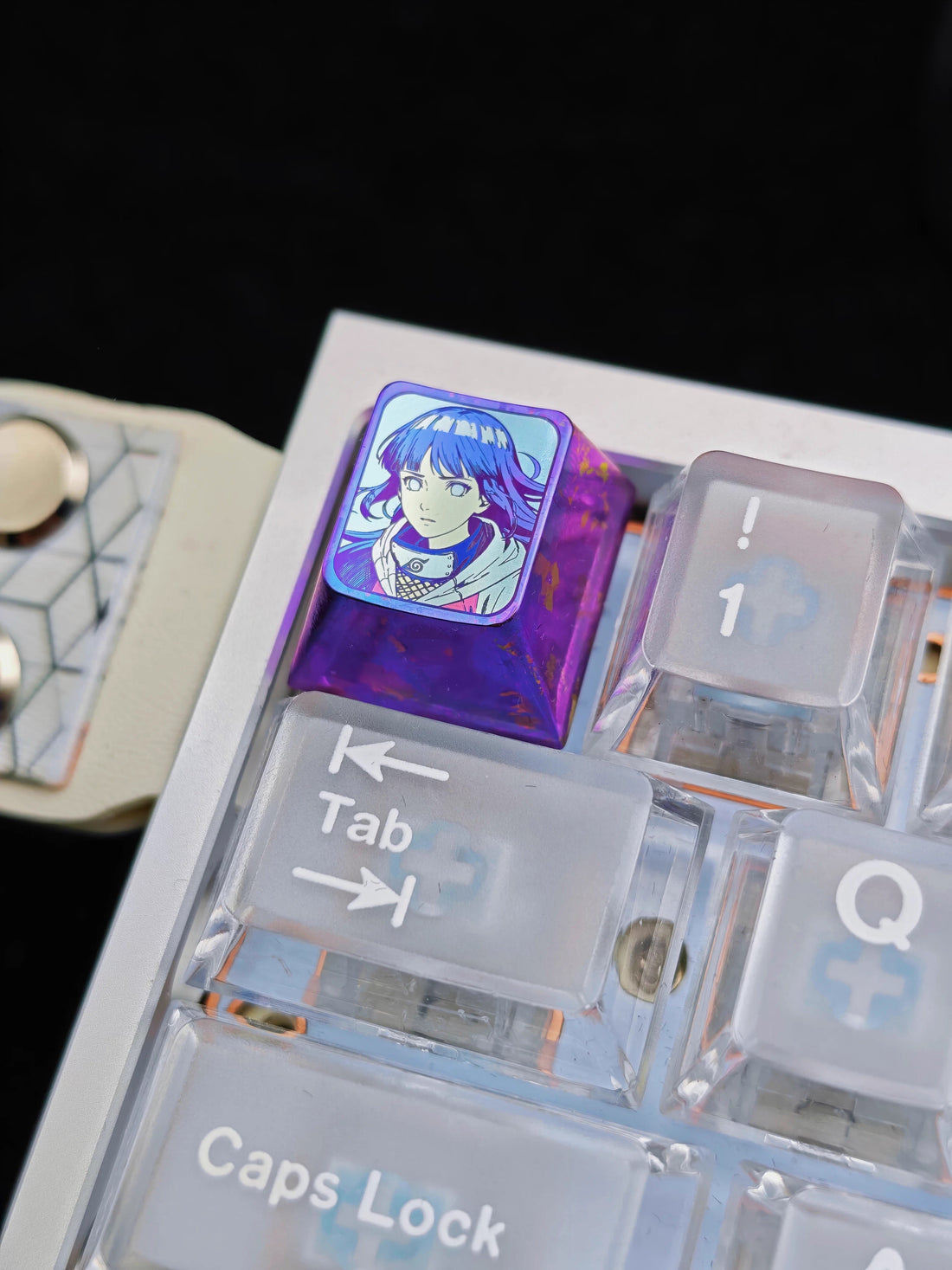 Naruto series, Hy ū ga Hinata, 1U titanium alloy personalized keycaps, anime and game mechanical keyboard decorative keycaps