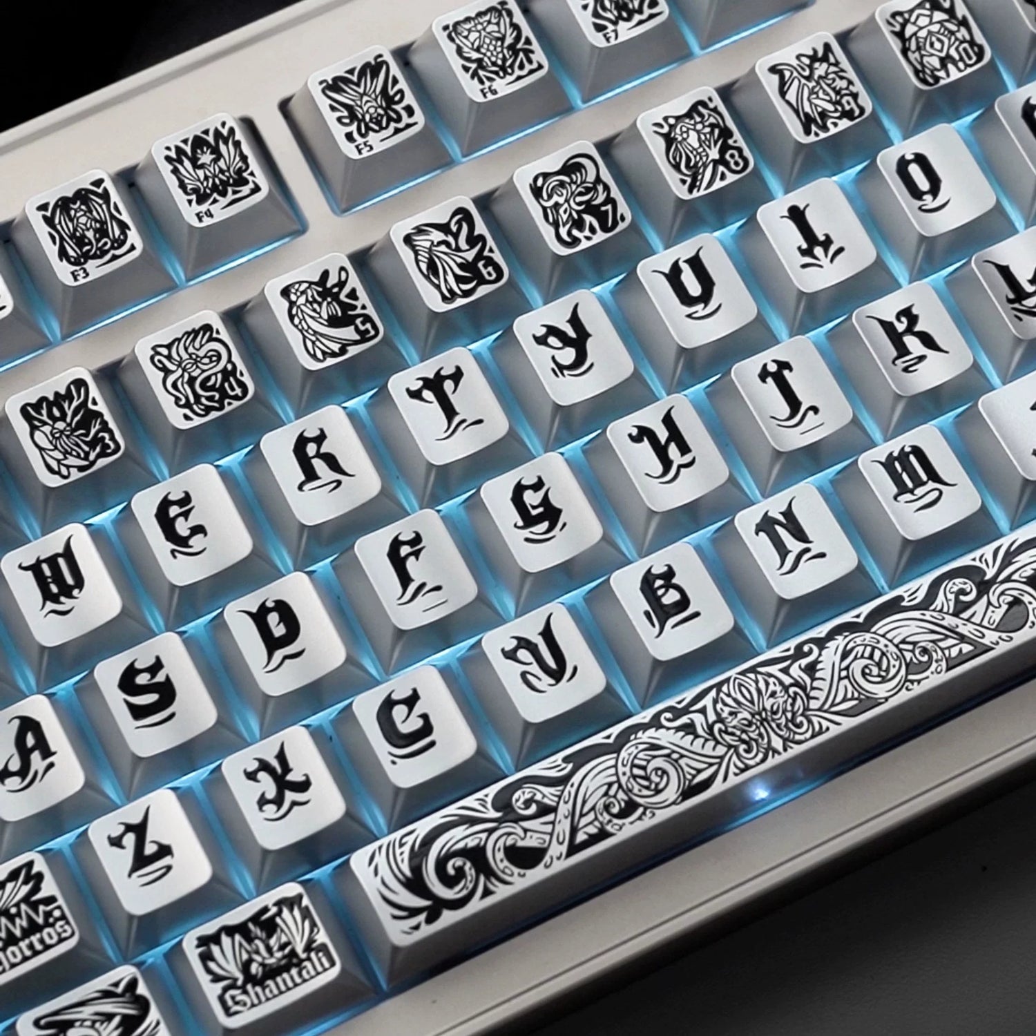 Ancient God, Cthulhu themed design, metallic paint texture, PBT material personalized keycap set, creative decorative keycap set, compatible with 61/64/68/75/84/87/104 mechanical keyboard replacement keycap