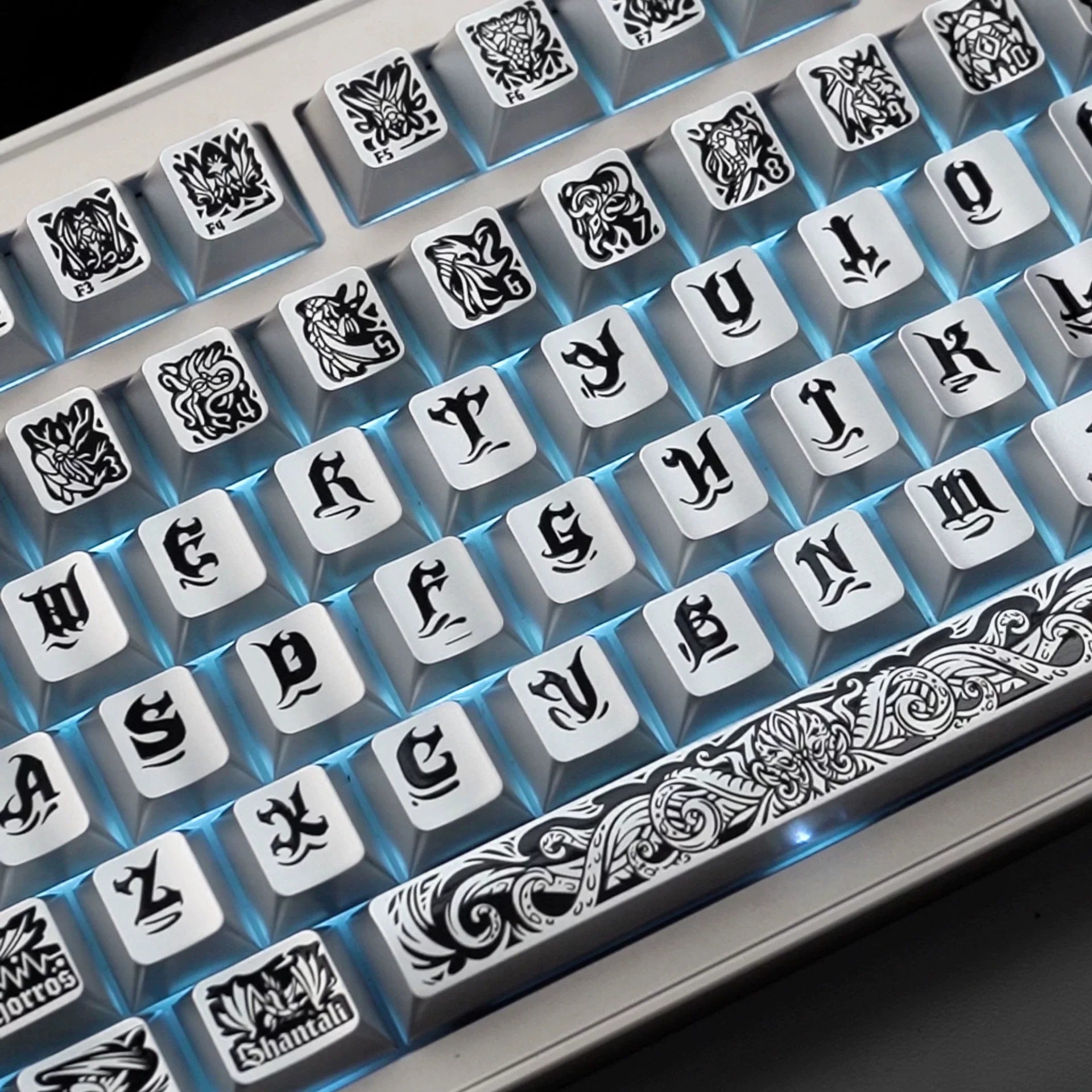 Ancient God, Cthulhu themed design, metallic paint texture, PBT material personalized keycap set, creative decorative keycap set, compatible with 61/64/68/75/84/87/104 mechanical keyboard replacement keycap