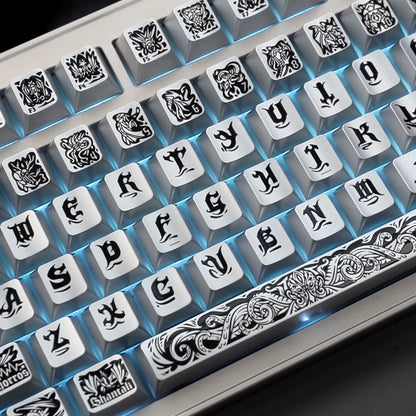 Ancient God, Cthulhu themed design, metallic paint texture, PBT material personalized keycap set, creative decorative keycap set, compatible with 61/64/68/75/84/87/104 mechanical keyboard replacement keycap