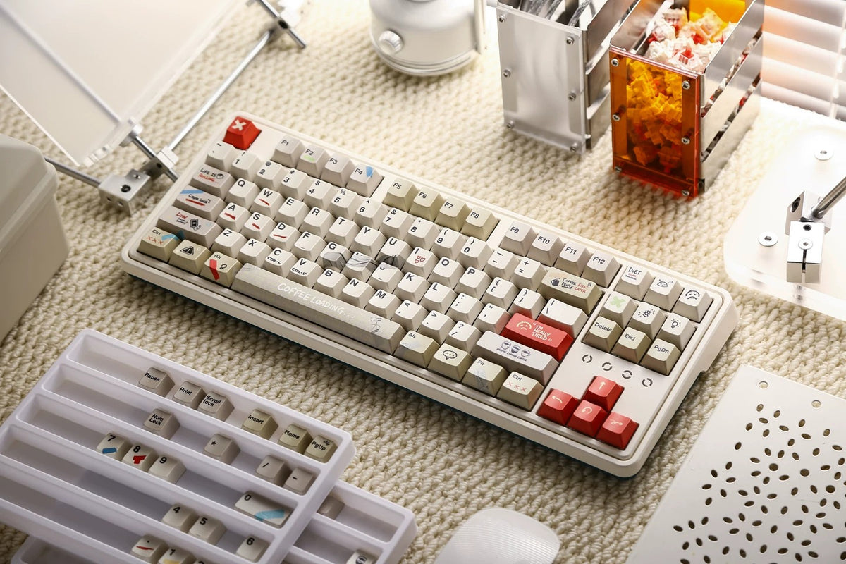 IMFKTIRED, Office keycap set, retro color scheme, PBT material Mechanical Keyboard Replacement Keycap Set, suitable for 61/64/68/75/84/87/104 Key Mechanical Keyboard