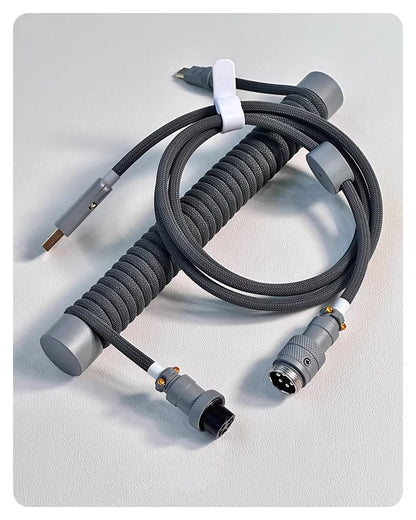 Deep space gray handmade custom keyboard 1.5M aviation plug spiral data cable, overall gray hardware gray