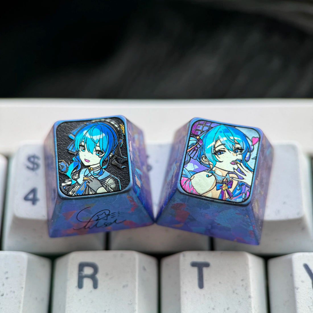 Hoshimachi Suisei, 1U titanium alloy personalized keycap, anime, gaming, cultural and creative mechanical keyboard decoration keycap